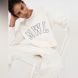 Madewell Embroidered Logo MWL Betterterry Crop Crewneck Sweatshirt Ivory Size‎ M